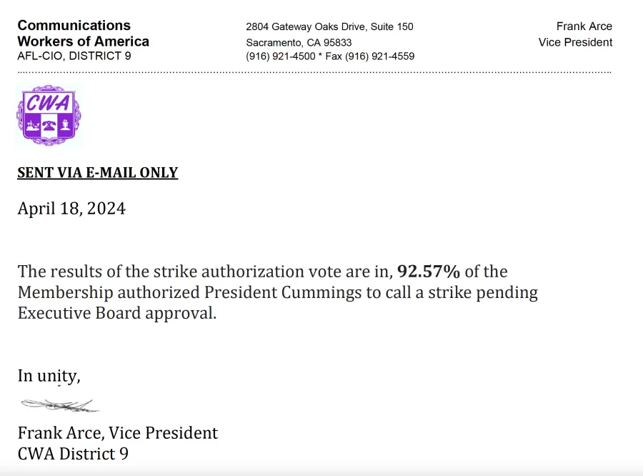 Arce Strike Vote Letter 2024