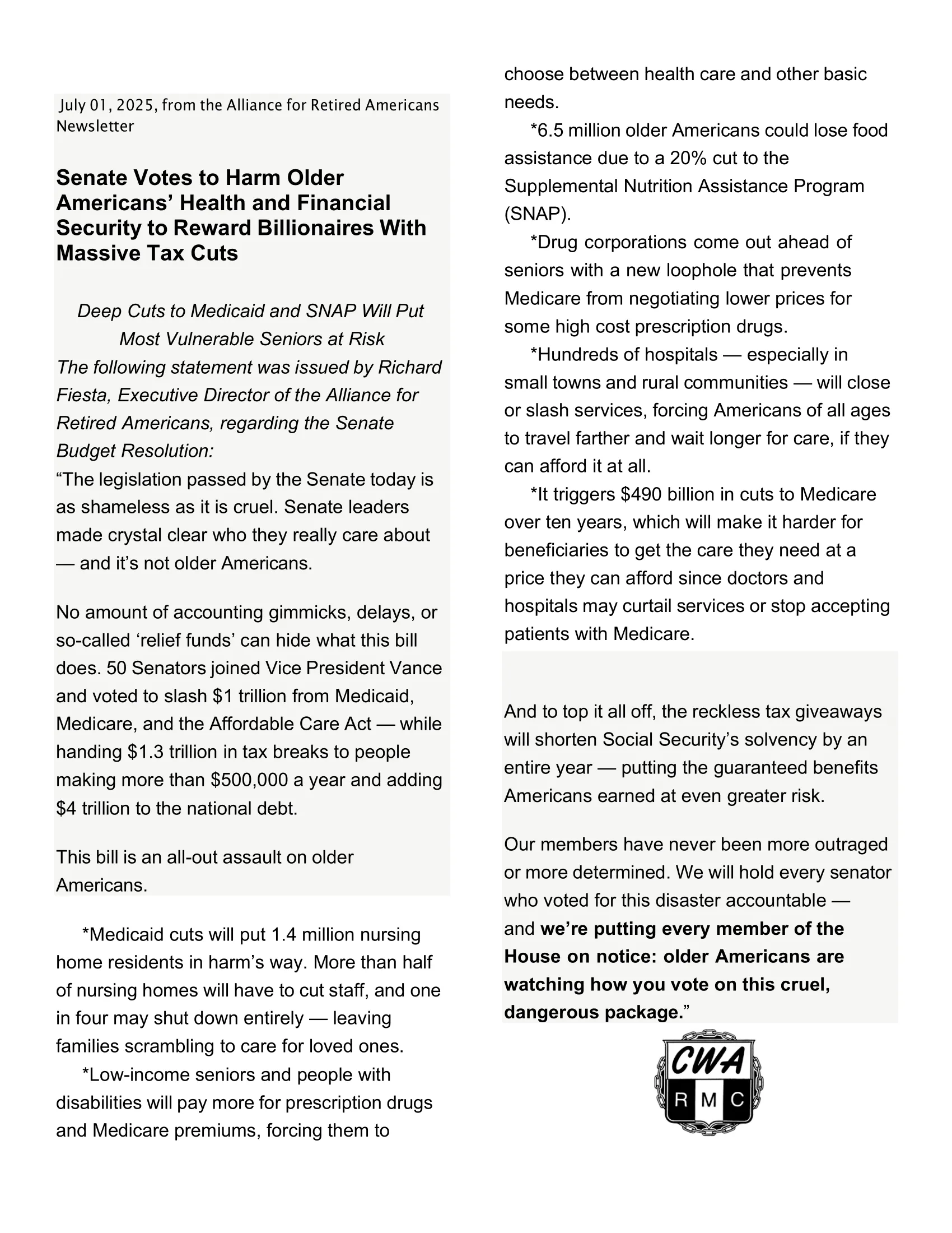 Retiree Newsletter